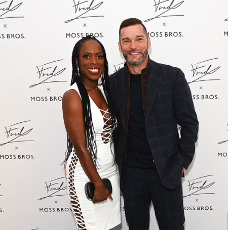 Fred Sirieix looked delighted as he posed with his stunning fiancée at the Fred x Moss Bros edit launch event in London.